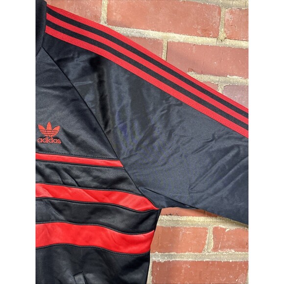 Vintage 80s Adidas Track Suit Jacket USA Made Full Zip Black/Red Hiphop Sz Large - Picture 6 of 8